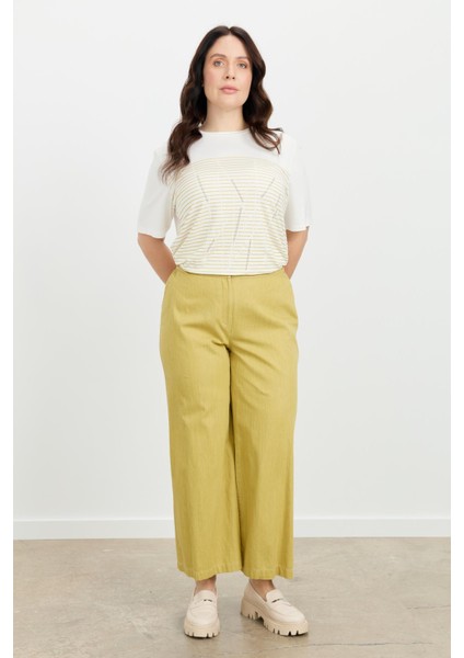 Büyük Beden Pamuklu Kot Pantolon-Sarı modelleri