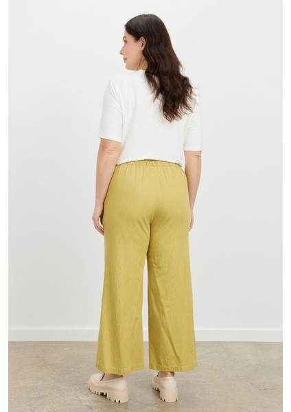 Büyük Beden Pamuklu Kot Pantolon-Sarı