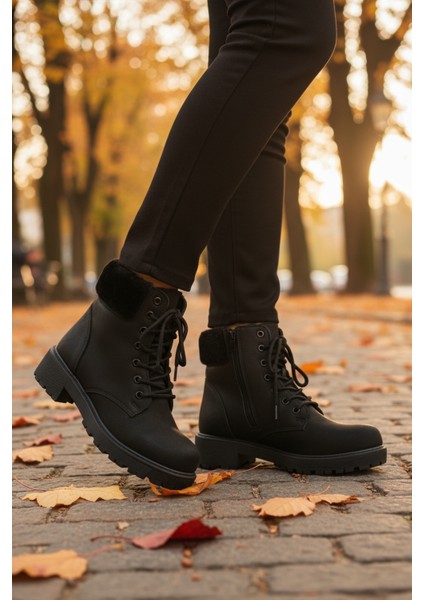 Siyah-Zümrüt Içi Polarlı Fermuarlı Kadın Bot Marc 4030 Z