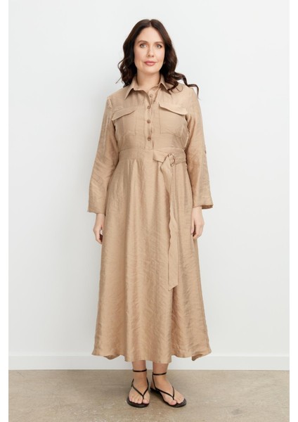 Büyük Beden Kemer Detay Elbise-Vizon