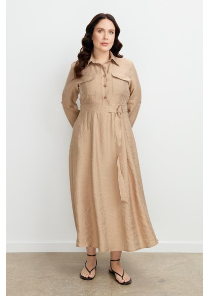 Büyük Beden Kemer Detay Elbise-Vizon