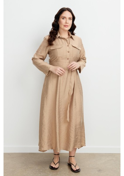 Büyük Beden Kemer Detay Elbise-Vizon