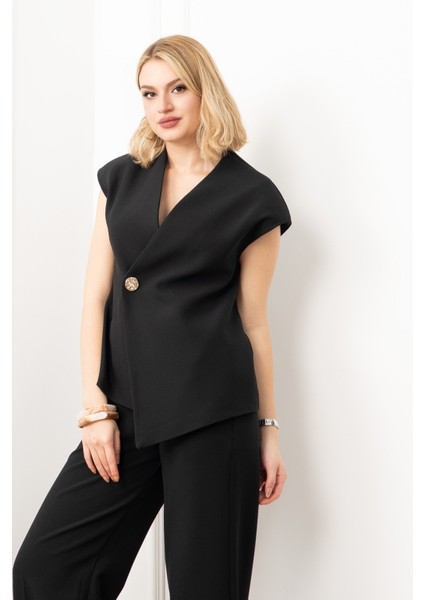 Verev Kesim Kruvaze Kapama Deteylı Yelek Pantolon Takım 1284