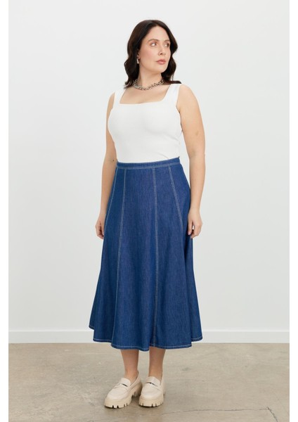 Büyük Beden Kloş Kot Etek-Lacı fırsatları