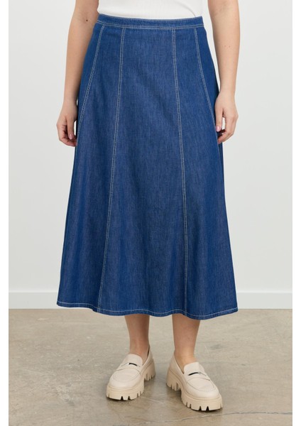 Büyük Beden Kloş Kot Etek-Lacı indirimleri