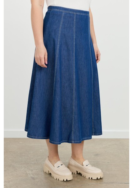 Büyük Beden Kloş Kot Etek-Lacı