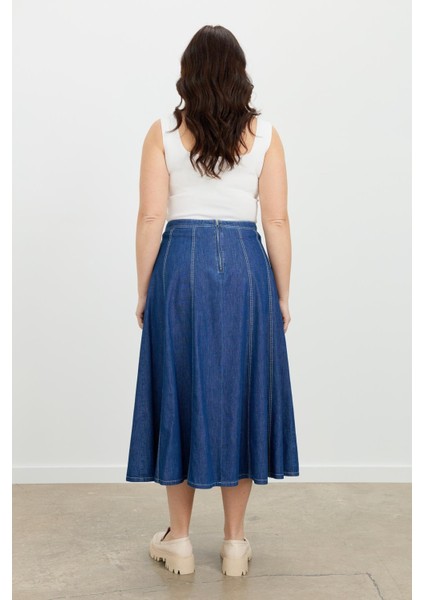 Büyük Beden Kloş Kot Etek-Lacı