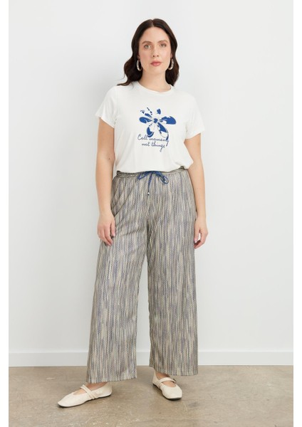 Büyük Beden Simli Örme Pantolon-Sarı fiyatları