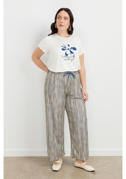 Büyük Beden Simli Örme Pantolon-Sarı modelleri