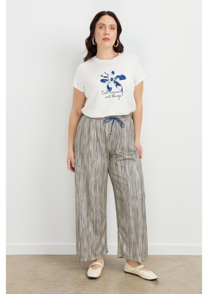 Büyük Beden Simli Örme Pantolon-Sarı fırsatları