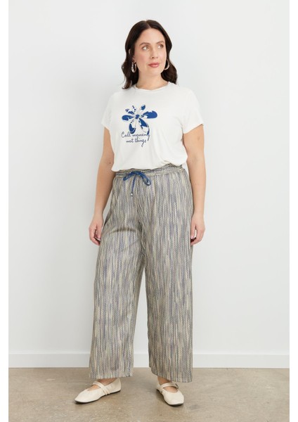 Büyük Beden Simli Örme Pantolon-Sarı indirimleri