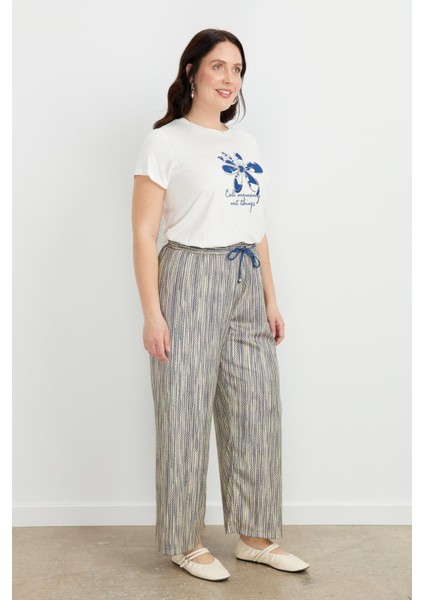 Büyük Beden Simli Örme Pantolon-Sarı