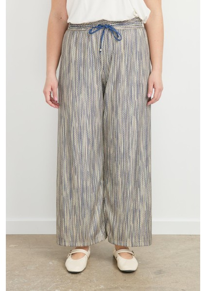 Büyük Beden Simli Örme Pantolon-Sarı