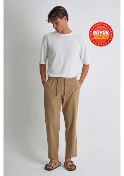 Erkek Büyük Beden %100 Pamuk Keten Görünümlü Pantolon E206-72