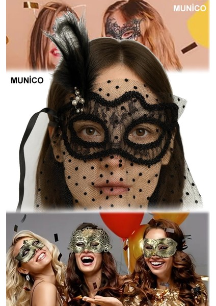 2 Adet Siyah Renk Duvaklı Maske Puantiyeli Kumaş, Inci Süslemeli Kostüm Maskeli Balo Hallowen Parti fiyatları