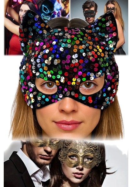 2 Adet Kadife Parti Maskesi Rengarenk Payetli Bride After Parti Sexy Yayın Gece Klübü Fantezi Only