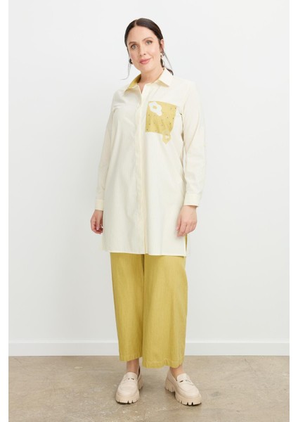 Büyük Beden Baskı Detay Gömlek Tunik-Sarı fiyatları