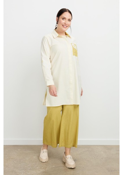 Büyük Beden Baskı Detay Gömlek Tunik-Sarı modelleri
