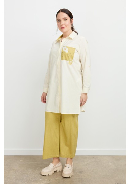 Büyük Beden Baskı Detay Gömlek Tunik-Sarı fırsatları