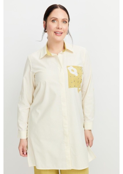 Büyük Beden Baskı Detay Gömlek Tunik-Sarı