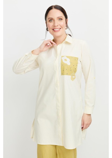 Büyük Beden Baskı Detay Gömlek Tunik-Sarı
