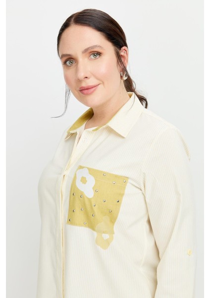 Büyük Beden Baskı Detay Gömlek Tunik-Sarı