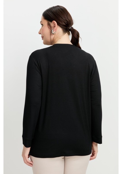 Büyük Beden Taşlı Yıldız Bluz-Siyah