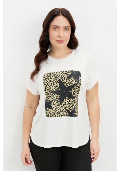 Büyük Beden Leopar Baskı Bluz-Kemık fiyatları