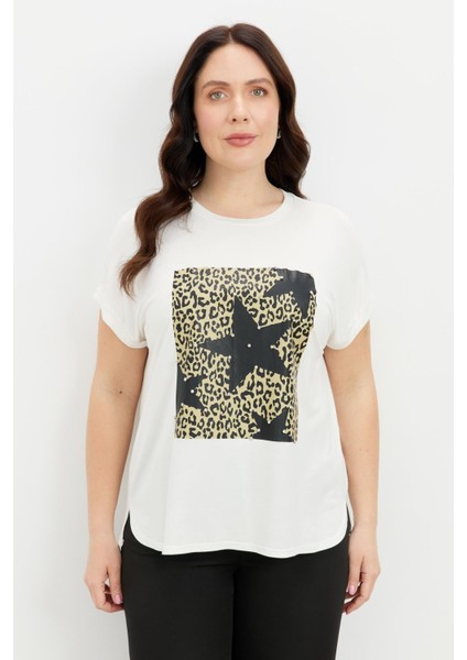 Büyük Beden Leopar Baskı Bluz-Kemık modelleri