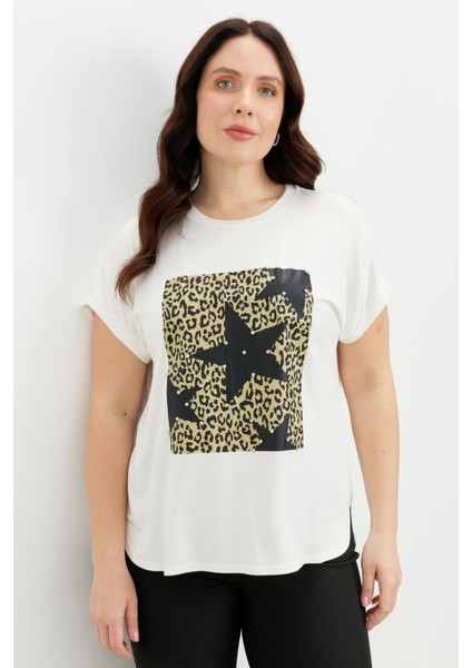 Büyük Beden Leopar Baskı Bluz-Kemık fırsatları
