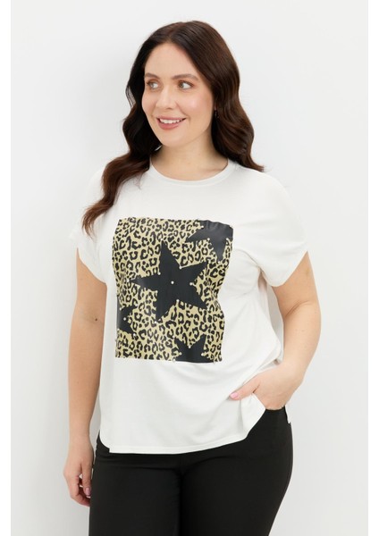 Büyük Beden Leopar Baskı Bluz-Kemık indirimleri