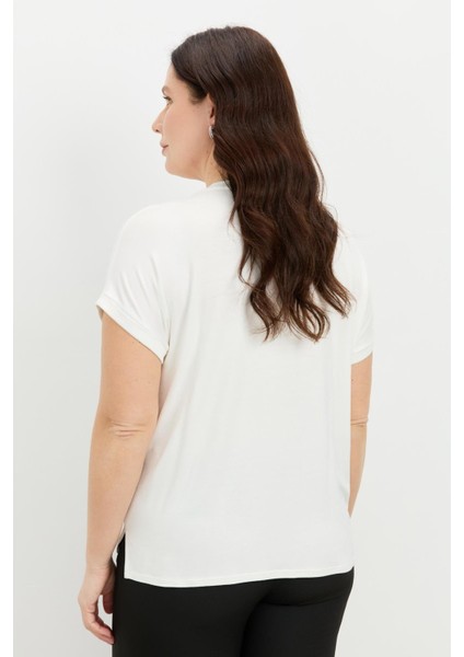 Büyük Beden Leopar Baskı Bluz-Kemık