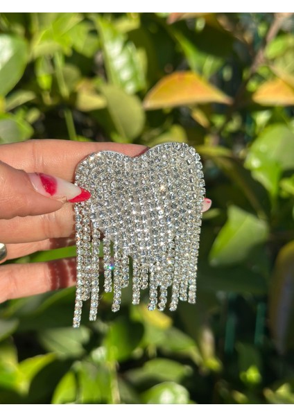 Zirkon Taşlı Püsküllü Kalp Broş Yaka Iğnesi 4x4 cm