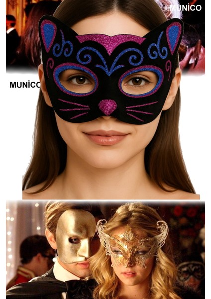 3 Adet Siyah Kadife Kedi Maskesi – Pembe Mavi Simli, Sevimli Kulaklı | 20X13 cm Parti Aksesuarı fiyatları