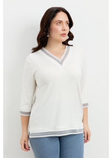 Büyük Beden Tül Şerit Detaylı Bluz-Gri modelleri