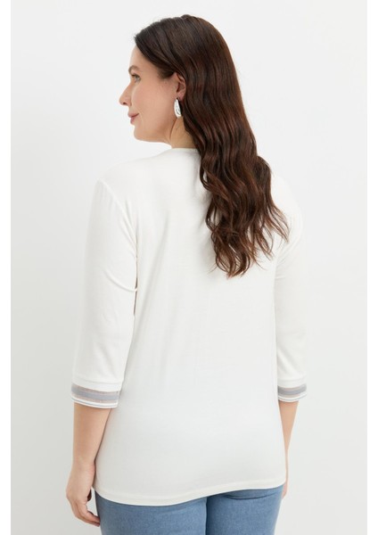 Büyük Beden Tül Şerit Detaylı Bluz-Gri