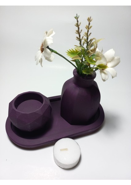 Geometrik Mumluk ve Vazo Dekoratif Tabaklı Set Random modelleri