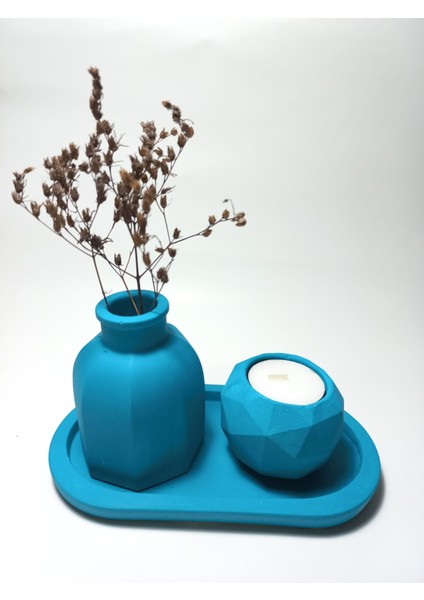 Geometrik Mumluk ve Vazo Dekoratif Tabaklı Set Random