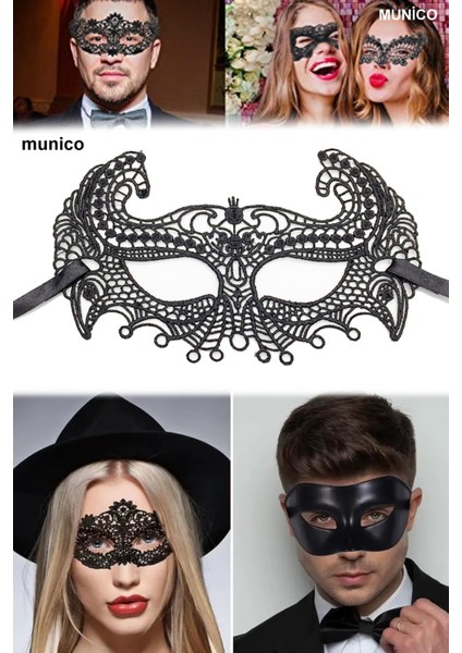 Dantel Kulaklı Siyah Maske – Yüze Tam Oturan Tasarım | Maskeli Balo ve Kostüm Partileri Için