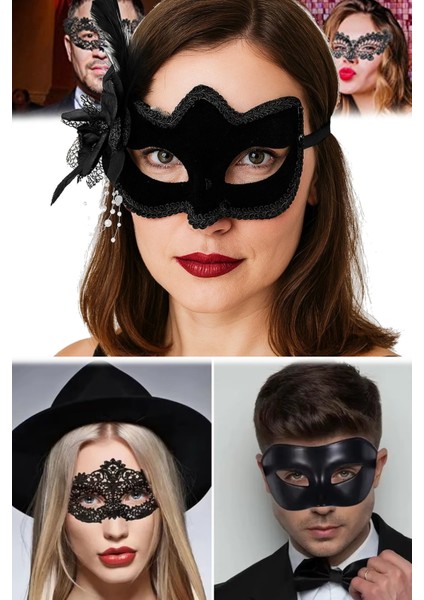 2 Adet Yandan Tüylü Siyah Maske – Süet Kumaşlı, Beyaz Inci Detaylı | Özel Günler Için Zarif Tasarım fırsatları