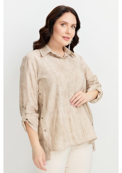 Büyük Beden Eskitme Desen Gömlek-Taş