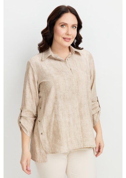 Büyük Beden Eskitme Desen Gömlek-Taş