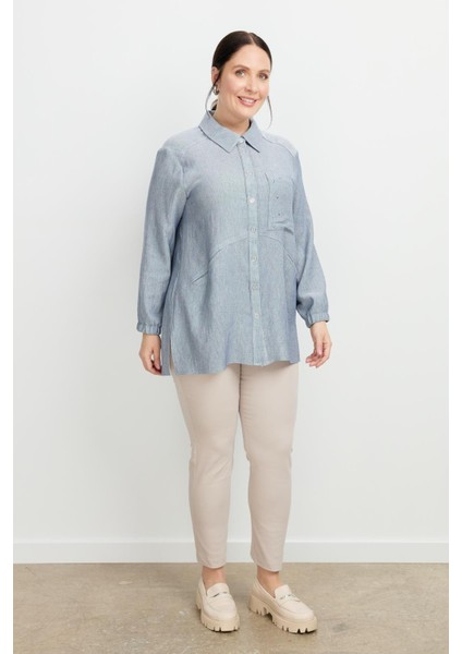 Büyük Beden Cep Detay Gömlek-Mavi fiyatları