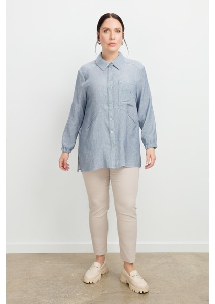 Büyük Beden Cep Detay Gömlek-Mavi modelleri
