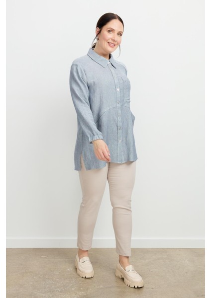Büyük Beden Cep Detay Gömlek-Mavi fırsatları