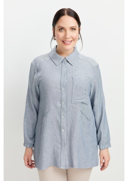 Büyük Beden Cep Detay Gömlek-Mavi indirimleri