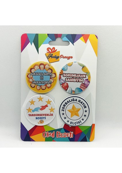 Öğrenci Davranış Rozetleri – 4’lü Set (44 Mm, Iğneli Metal, Yerli Üretim) Model 2