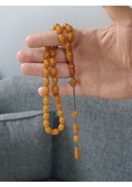 Küre Kesim Koyu Sarı Sıkma Kehribar Tesbih fiyatları