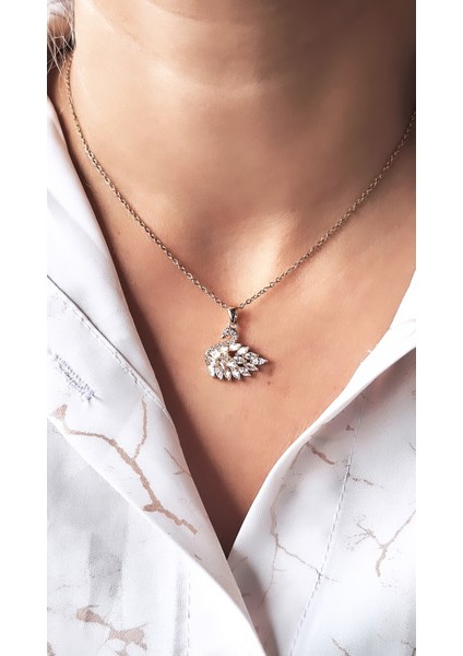 Beyaz Zirkon Taşlı Kuğu Çelik Kolye fiyatları