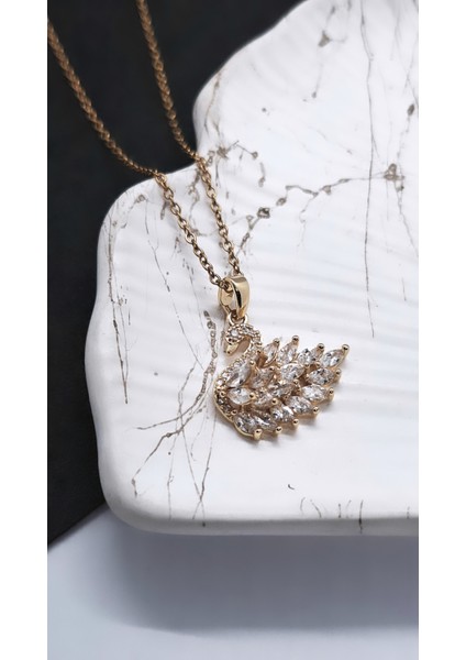 Beyaz Zirkon Taşlı Kuğu Çelik Kolye fırsatları